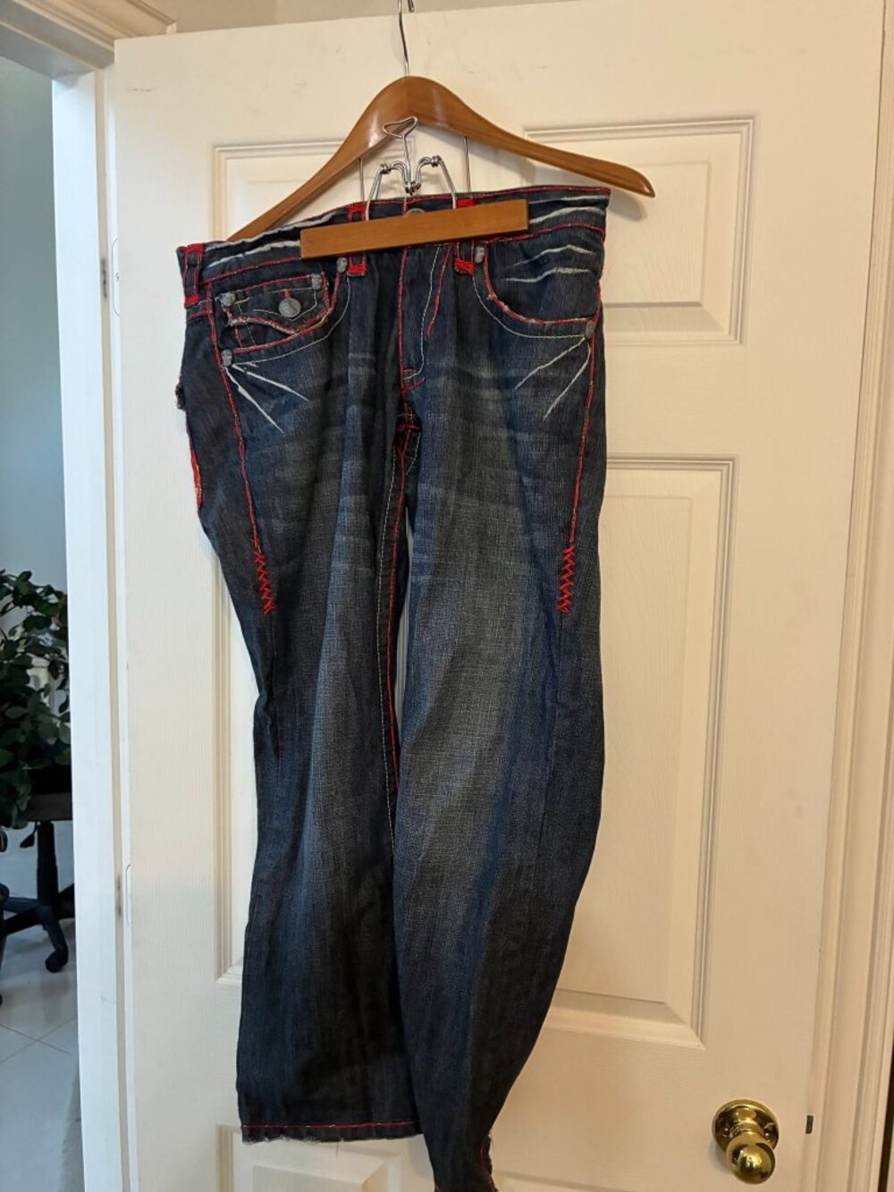 Men's Denim Jeans with Red Stitching